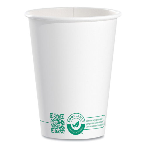 SOLO Compostable Paper Hot Cups, ProPlanet Seal, 12 oz, White/Green, 50/Pack (SCC412PLAPLATPK)