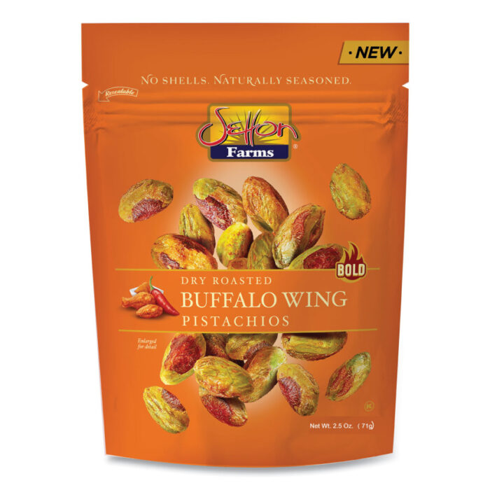 Setton Farms Buffalo Pistachios, Buffalo Wing, 2.5 oz Bag, 8/Carton (SEF6002)