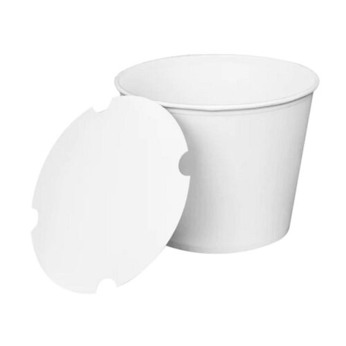 Karat Food Bucket with Lid, 130 oz, 8.46" Dia x 6.6"h, White, Paper, 150/Carton (KRTCFB130WBNDLE)