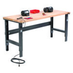 Global Industrial Standard Duty Butcher Block Top Adjustable Height Workbench, 2,000 lbs, 72 x 36 x 30.88 to 36.88, Maple/Black (GBE183169BK)