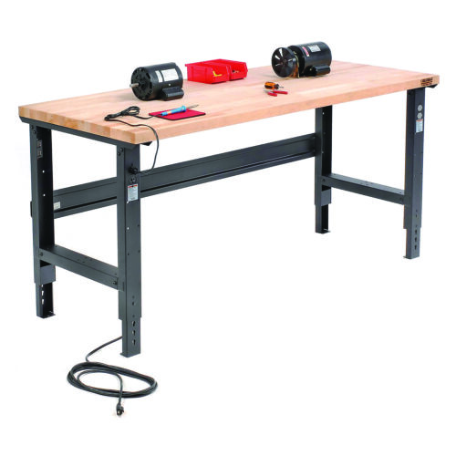 Global Industrial Standard Duty Butcher Block Top Adjustable Height Workbench, 2,000 lbs, 72 x 36 x 30.88 to 36.88, Maple/Black (GBE183169BK)