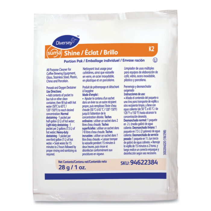 Diversey Suma Shine Portion Pak, Powder, 100 per carton (DVO94622384)