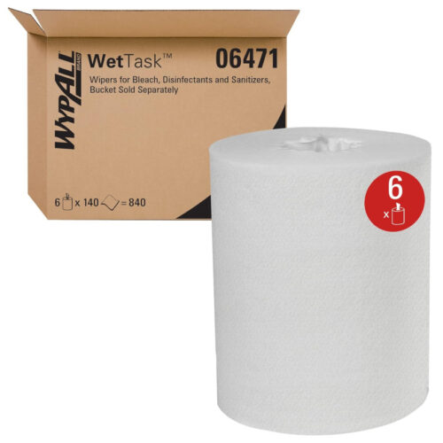 All Critical Clean Wipers for Bleach, Disinfectants, Sanitizers WetTask Customizable Wet Wiping System, 90/Roll, 6 Rolls/Carton (KCC06471)