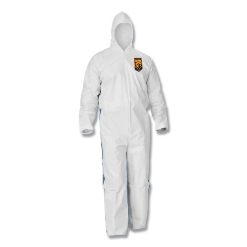 KleenGuard A35 Liquid and Particle Protection Coveralls, Zipper Front, Hooded, Elastic Wrists and Ankles, Large, White, 25/Carton (KCC38938)