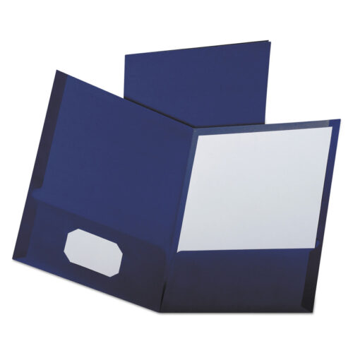 Oxford Linen Finish Twin Pocket Folders, 100-Sheet Capacity, 11 x 8.5, Navy, 25/Box (OXF53443)