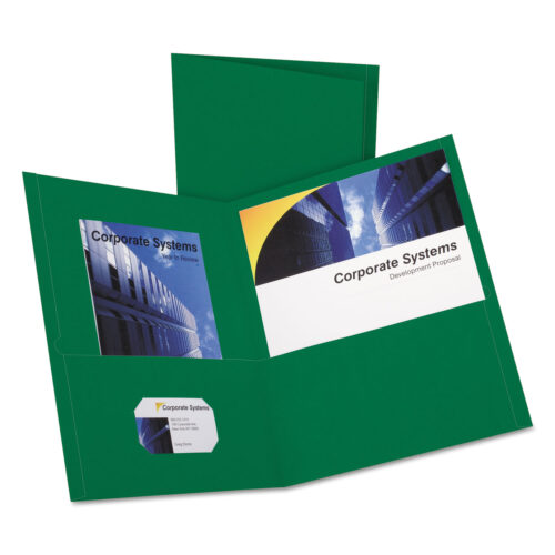 Oxford Twin-Pocket Folder, Embossed Leather Grain Paper, 0.5 Capacity, 11 x 8.5, Hunter Green, 25Box (OXF57556)