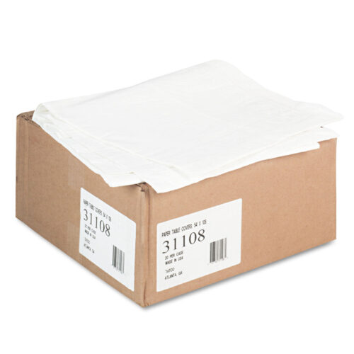 Tatco Paper Table Cover, Embossed Paper with Plastic Liner, 54 x 108, White, 20Carton (TCO31108)