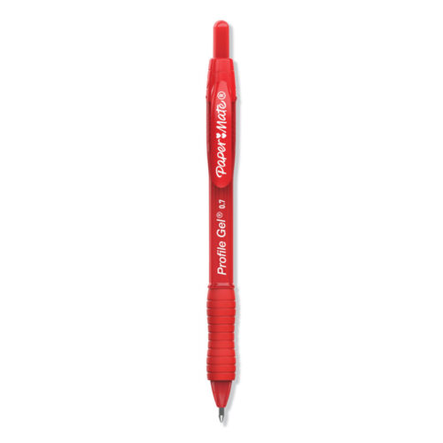 Paper Mate Profile Gel Pen, Retractable, Medium 0.7 mm, Red Ink, Translucent Red Barrel, Dozen (PAP2095463)