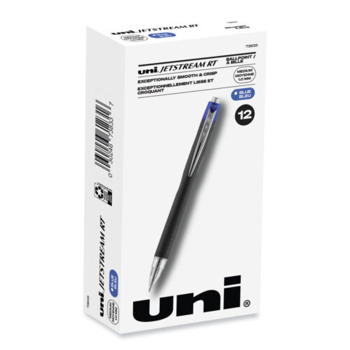 uniball Jetstream Retractable Hybrid Gel Pen, Bold 1 mm, Blue Ink, BlackSilverBlue Barrel (UBC73833)