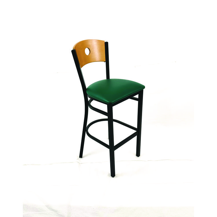 JMCCRBBVGRND - JMC FURNITURE Circle Series Barstool, Supports Up to 300 lb, 28.5" Seat Height, Green Seat, Natural Back, Black Base (JMCCRBBVGRND) - Image 3