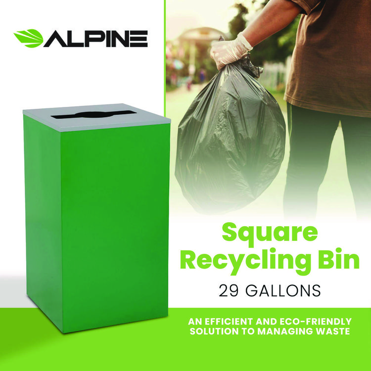 ALH4450KITGRNM - ALPINE INDUSTRIES 29 Gallon Trash/Recycling Cans, Steel, Green Can with Mixed Lid (ALH4450KITGRNM) - Image 7