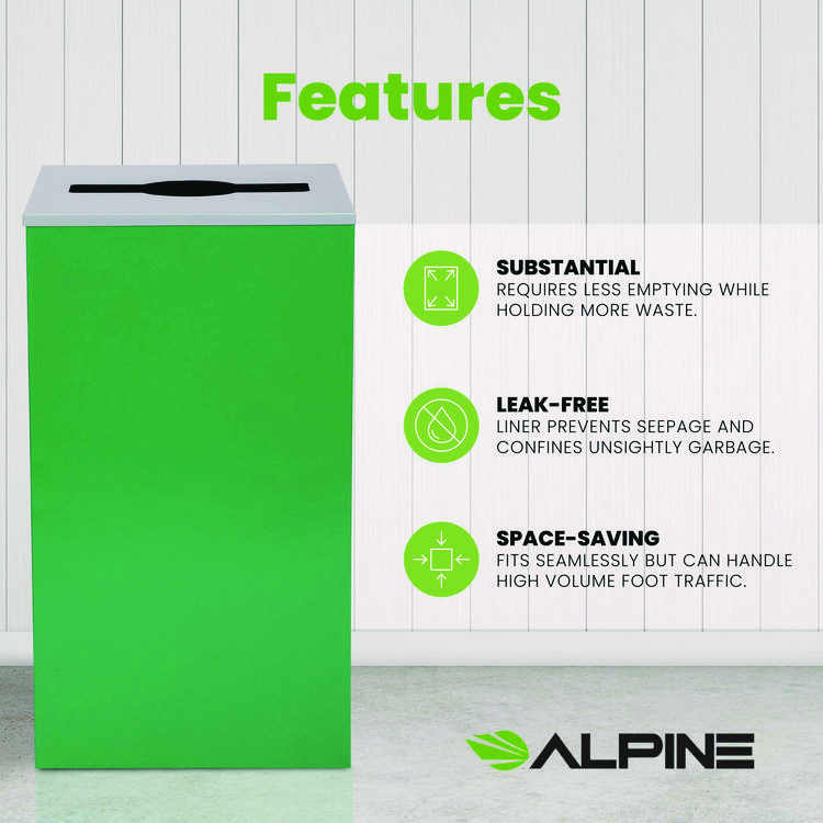 ALH4450KITGRNM - ALPINE INDUSTRIES 29 Gallon Trash/Recycling Cans, Steel, Green Can with Mixed Lid (ALH4450KITGRNM) - Image 8