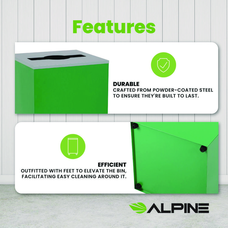 ALH4450KITGRNM - ALPINE INDUSTRIES 29 Gallon Trash/Recycling Cans, Steel, Green Can with Mixed Lid (ALH4450KITGRNM) - Image 9