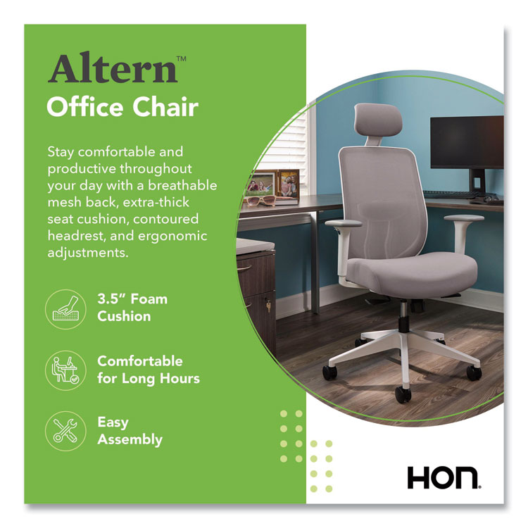 HONALTT1UMWHT - HON Altern Mesh Mid-Back Task Chair, 17.95 to 21.1 Seat Height, Gray Seat, Gray/White Back, White Base (HONALTT1UMWHT) - Image 6