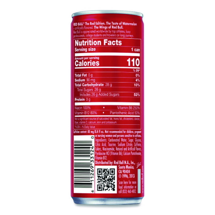 Red Bull The Red Edition Energy Drink, Watermelon, 8.4 oz Can, 24/Carton (RDBRBD45448) - Image 2