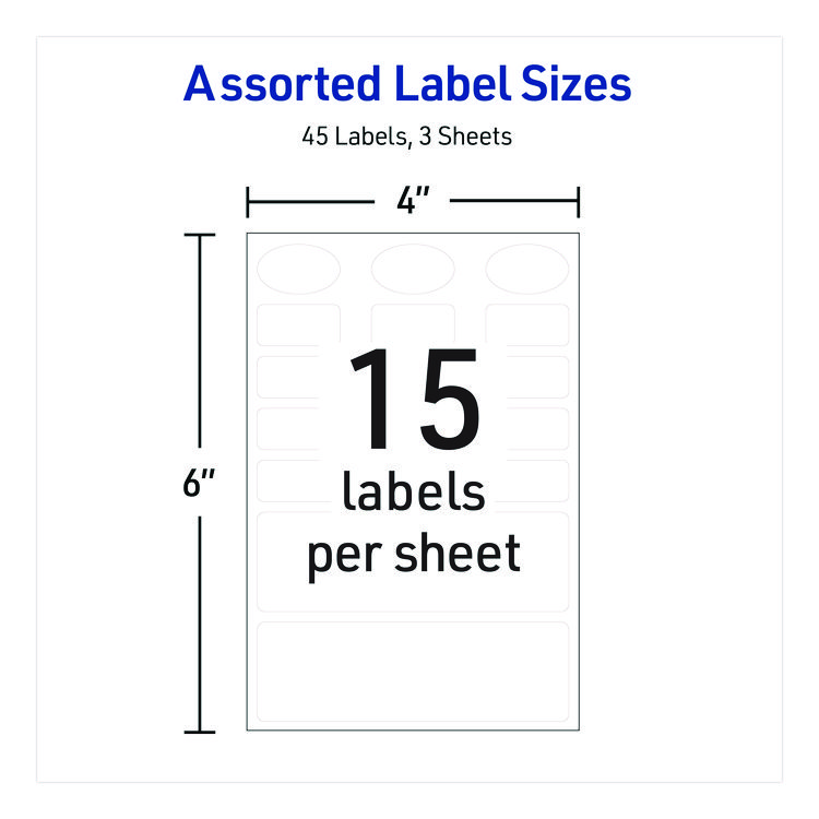 AVE40700 - Avery Avery Kids No-Iron Fabric Labels, Handwrite Only, Assorted Shapes and Sizes, White, 15 Labels/Sheet, 3 Sheets/Pack (AVE40700) - Image 3