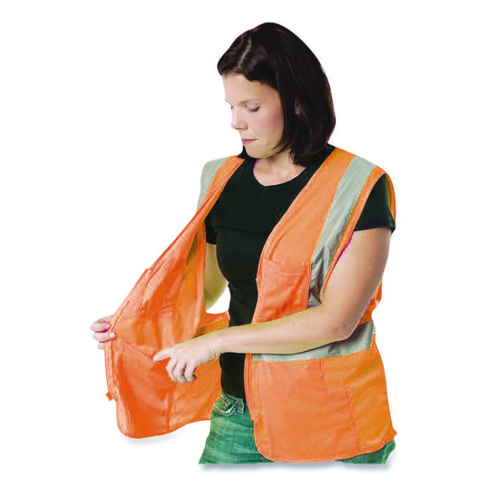 PIP ANSI Class 2 Two-Pocket Zipper Mesh Safety Vest, Polyester Mesh, Large, Orange (PID3020702ZORL) - Image 2