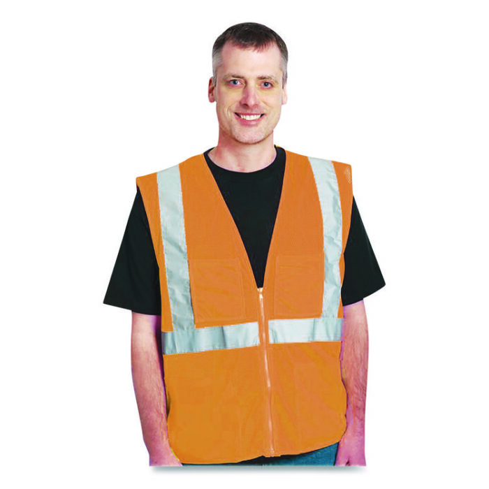 PIP ANSI Class 2 Two-Pocket Zipper Mesh Safety Vest, Polyester Mesh, Large, Orange (PID3020702ZORL) - Image 3