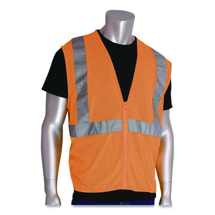 PIP ANSI Class 2 Two-Pocket Zipper Mesh Safety Vest, Polyester Mesh, Large, Orange (PID3020702ZORL) - Image 4
