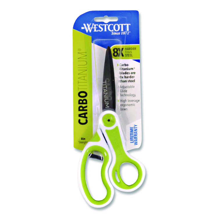 ACM17444 - Westcott CarboTitanium Bonded Scissors, 8" Long, 3.25" Cut Length, Straight White/Green Handle (ACM17444) - Image 3