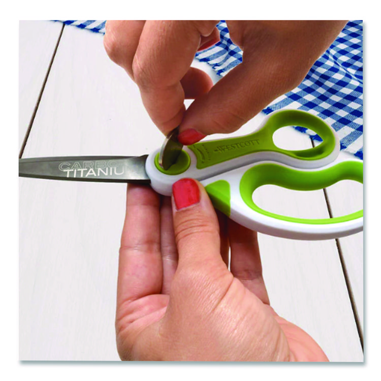 ACM17444 - Westcott CarboTitanium Bonded Scissors, 8" Long, 3.25" Cut Length, Straight White/Green Handle (ACM17444) - Image 4