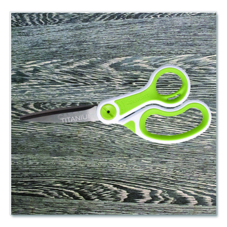 ACM17444 - Westcott CarboTitanium Bonded Scissors, 8" Long, 3.25" Cut Length, Straight White/Green Handle (ACM17444) - Image 5