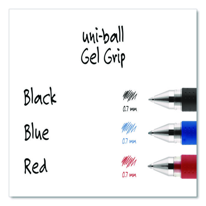 uniball Signo GRIP Gel Pen, Stick, Medium 0.7 mm, Blue Ink, Clear/Blue/Silver Barrel, Dozen (UBC65451) - Image 3