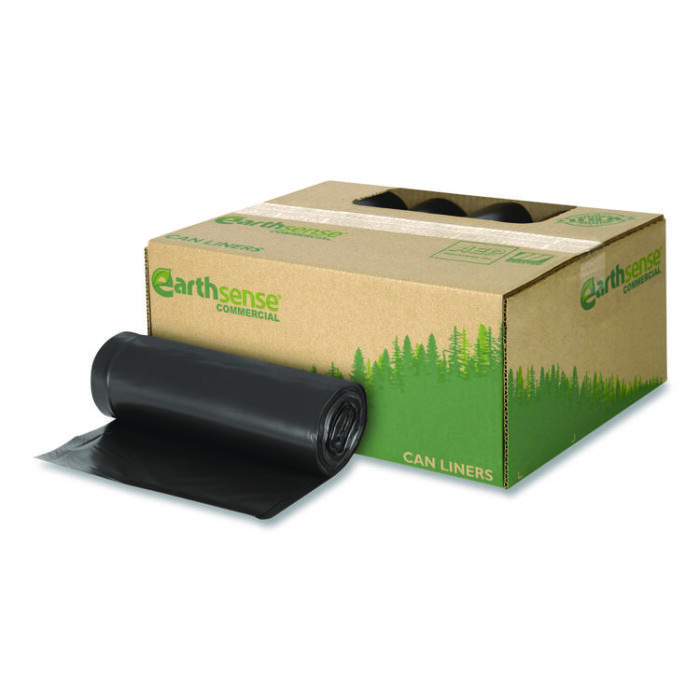 Earthsense Commercial Linear Low Density Recycled Can Liners, 60 gal, 2 mil, 38" x 58", Black, 10 Bags/Roll, 10 Rolls/Carton (WBIRNW5820) - Image 4