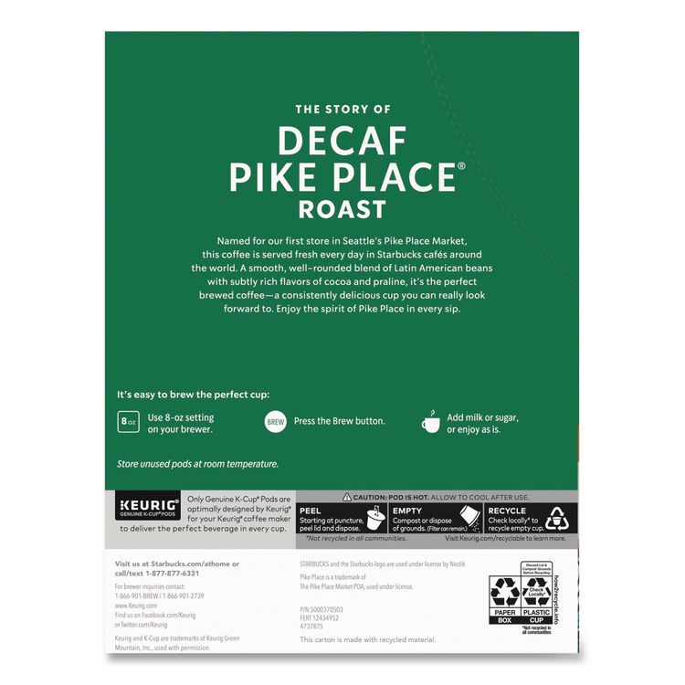 SBK011111161 - Starbucks Pike Place Decaf Coffee K-Cups Pack, 24/Box (SBK011111161) - Image 7