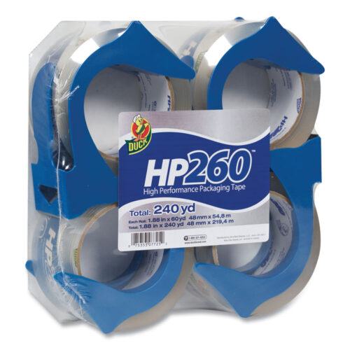 Duck HP260 Packaging Tape with Dispenser, 3" Core, 1.88" x 60 yds, Clear, 4/Pack (DUC0007725)
