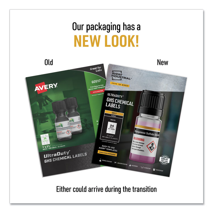 AVE60517 - Avery UltraDuty GHS Chemical Waterproof and UV Resistant Labels, 1 x 2.5, White, 24/Sheet, 25 Sheets/Pack (AVE60517) - Image 3