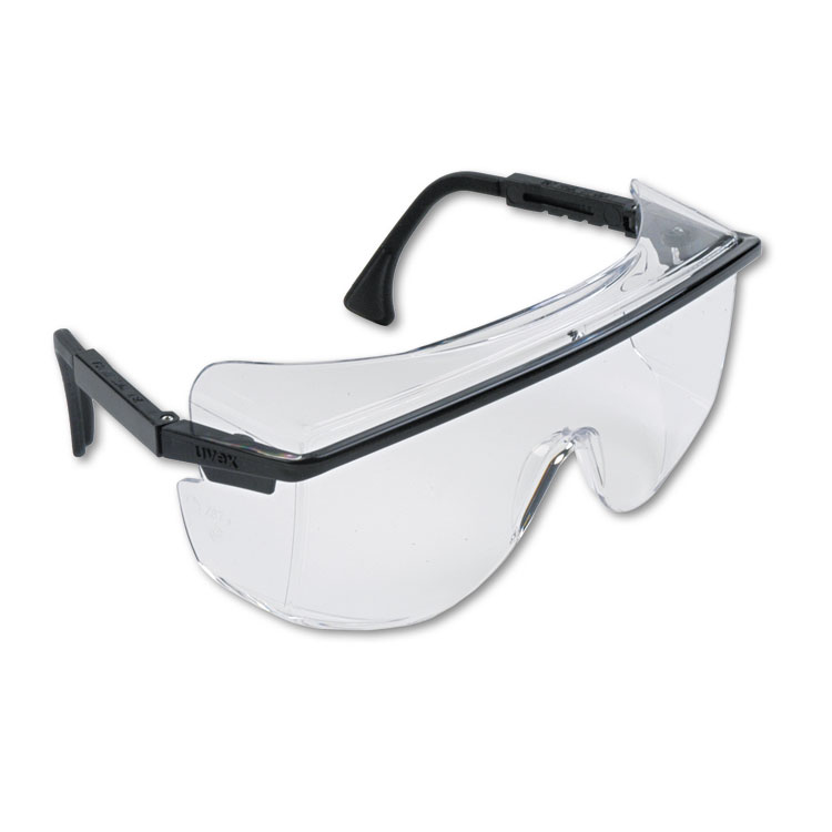 Honeywell Uvex Astro OTG 3001 Wraparound Safety Glasses, Black Plastic Frame, Clear Lens (UVXS2500)