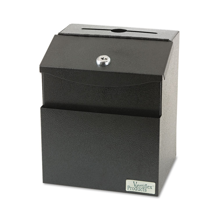 Vertiflex Steel Suggestion Box with Locking Top, 7 x 6 x 8.5, Black (VRT50085)