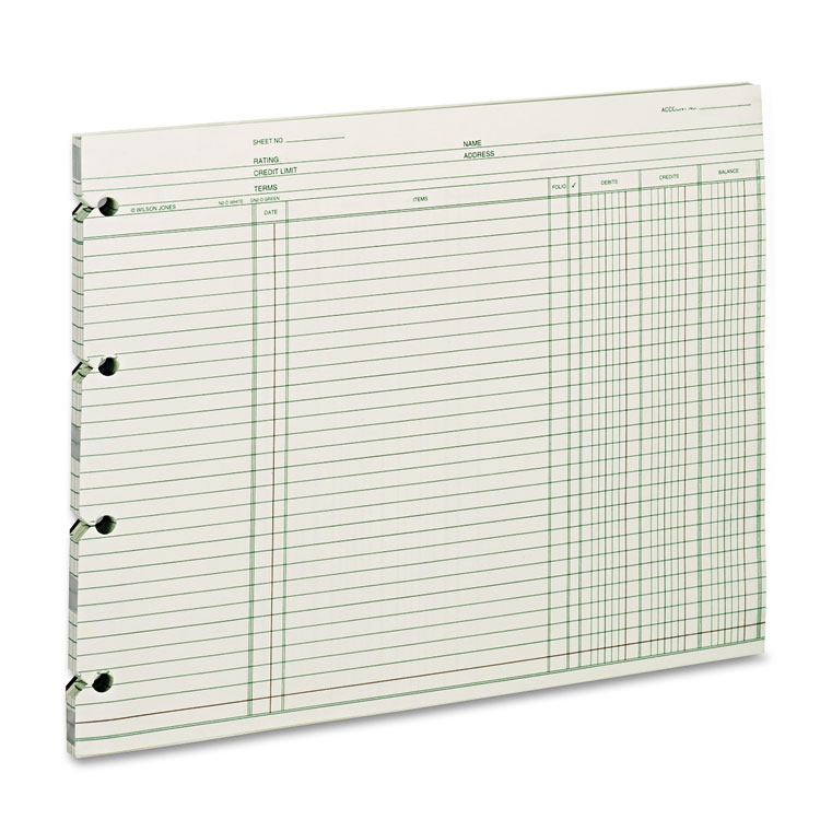 Wilson Jones Accounting Sheets, 9.25 x 11.88, Green, Loose Sheet, 100/Pack (WLJGN2D)
