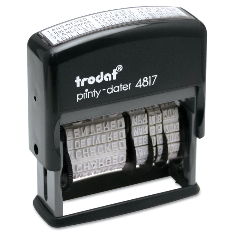 Trodat Printy Economy 12-Message Date Stamp, Self-Inking, 2" x 0.38", Black (USSE4817)