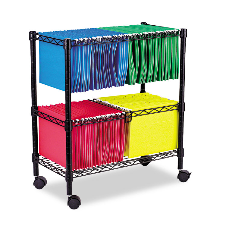 Alera Two-Tier File Cart for Front-to-Back + Side-to-Side Filing, Metal, 1 Shelf, 3 Bins, 26" x 14" x 29.5", Black (ALEFW601426BL)