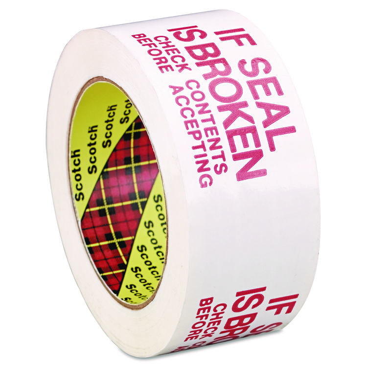 Scotch Printed Message Box Sealing Tape, 3" Core, 1.88" x 109 yds, Red/White (MMM3771)