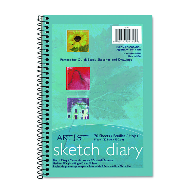 Pacon Art1st Sketch Diary, 64 lb Text Paper Stock, Blue Cover, (70) 9 x 6 Sheets (PAC4790)