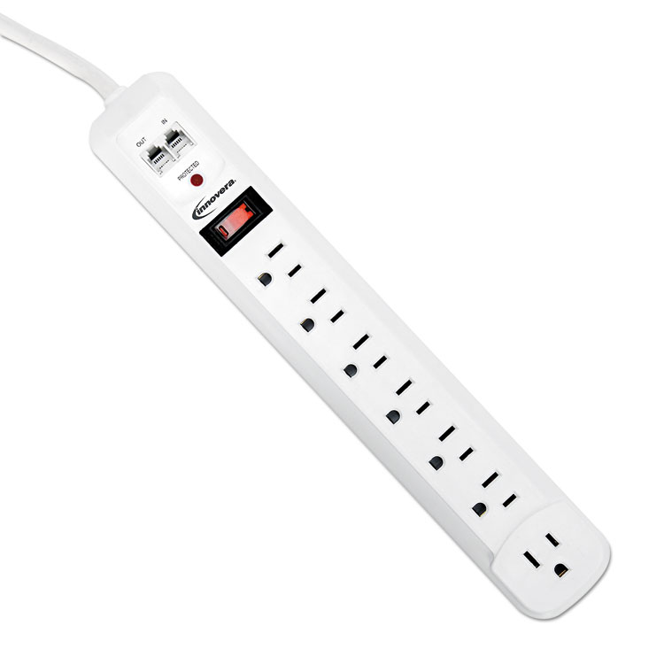 Innovera Surge Protector, 7 AC Outlets, 4 ft Cord, 1,080 J, White (IVR71654)