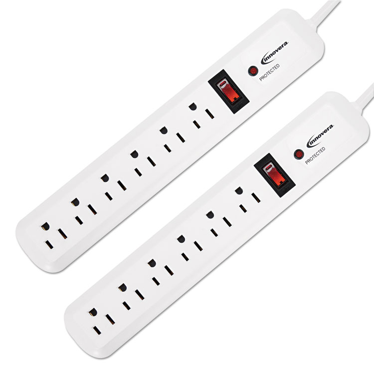 Innovera Surge Protector, 6 AC Outlets, 4 ft Cord, 540 J, White, 2/Pack (IVR71653)