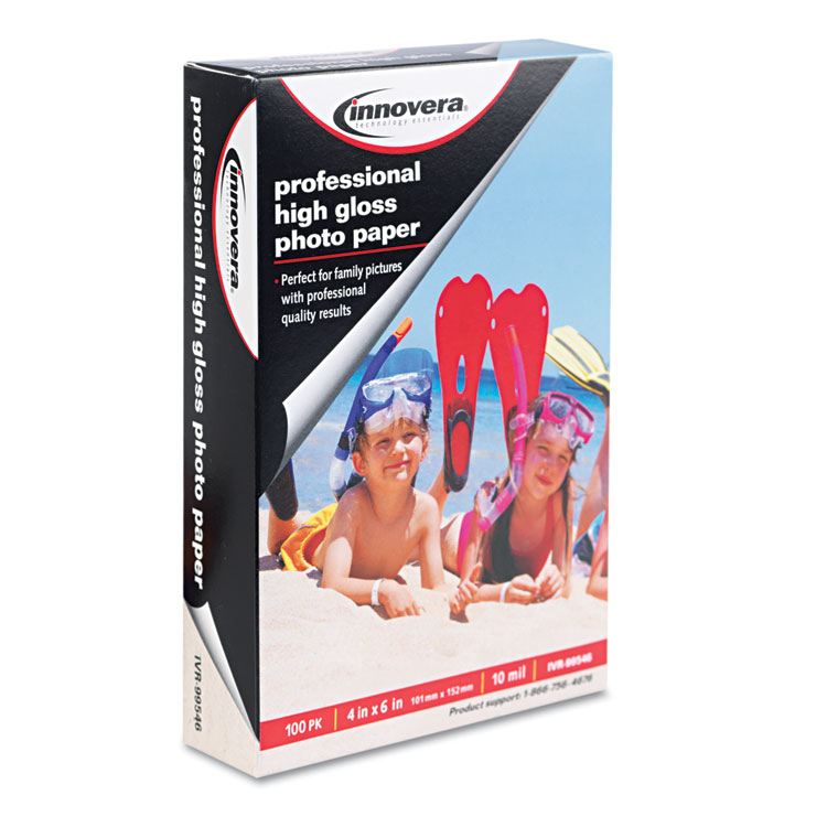 Innovera High-Gloss Photo Paper, 10 mil, 4 x 6, High-Gloss White, 100/Pack (IVR99546)