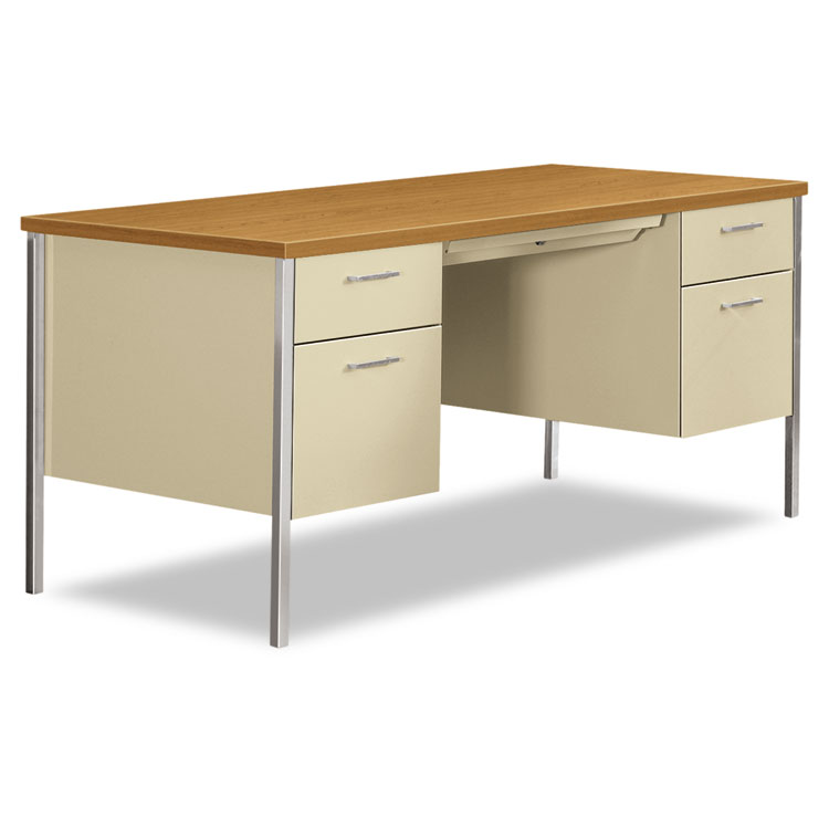 HON 34000 Series Double Pedestal Desk, 60" x 30" x 29.5", Harvest/Putty (HON34962CL)