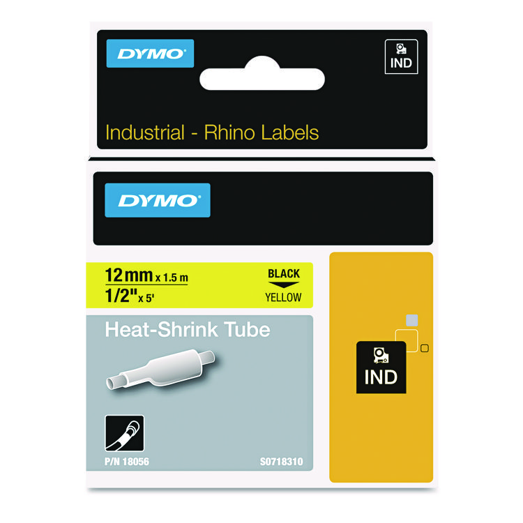 DYMO Rhino Heat Shrink Tubes Industrial Label Tape, 0.5" x 5 ft, White/Black Print (DYM18055)