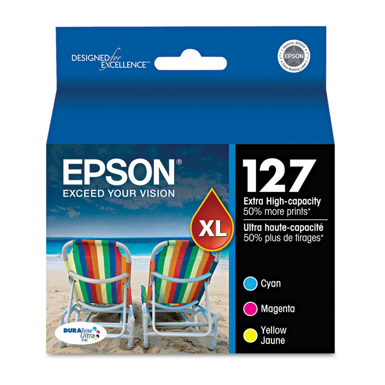 Epson T127520-S (127) DURABrite Ultra Extra High-Yield Ink, Cyan/Magenta/Yellow, 3/Pack (EPST127520S)