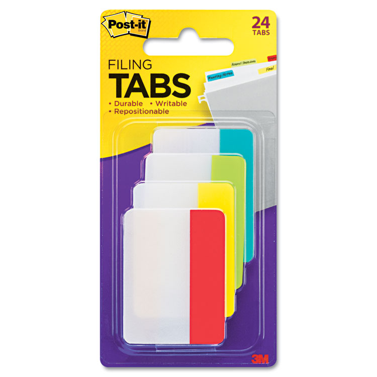 Post-it Tabs Solid Color Tabs, 1/5-Cut, Assorted Colors, 2" Wide, 24/Pack (MMM686ALYR)