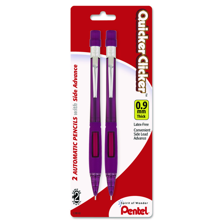 Pentel Quicker Clicker Mechanical Pencil, 0.9 mm, HB (#2), Black Lead, Burgundy Barrel, 2/Pack (PENPD349BP2K6)