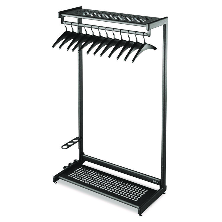 Quartet Single-Sided Rack with Two Shelves, 12 Hangers, Steel, 48w x 18.5d x 61.5h, Black (QRT20224)