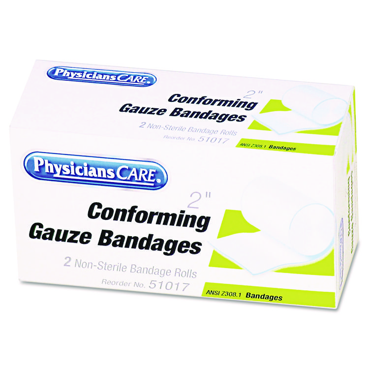 PhysiciansCare by First Aid Only First Aid Conforming Gauze Bandage, Non-Steriile, 2" Wide, 2/Box (FAO51017)