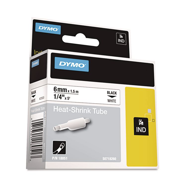 DYMO Rhino Heat Shrink Tubes Industrial Label Tape, 0.25" x 5 ft, White/Black Print (DYM18051)