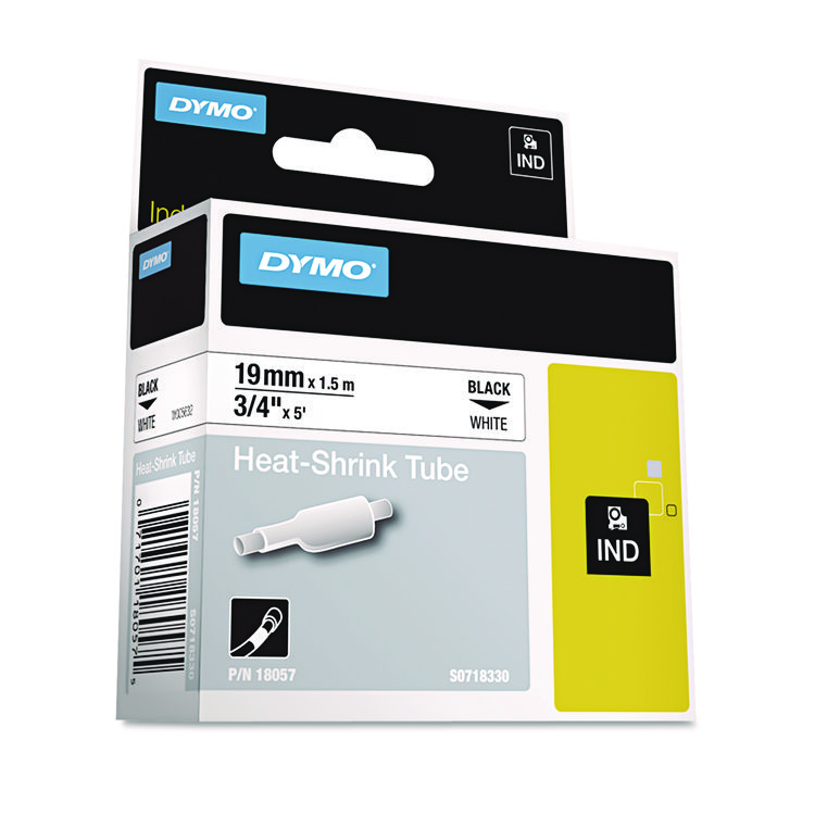 DYMO Rhino Heat Shrink Tubes Industrial Label Tape, 0.75" x 5 ft, White/Black Print (DYM18057)